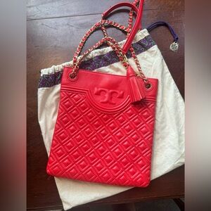 Tory Burch Red Quilted Leather Shoulder Bag